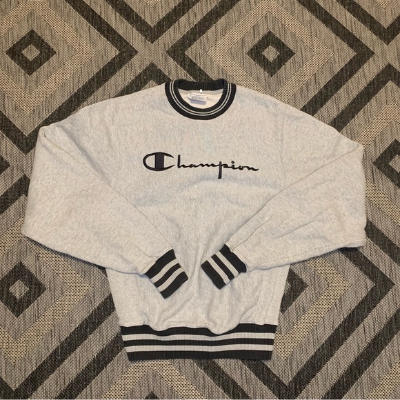 Champion Reverse Weave Grey/black Crewneck Sweatshirt - Picture 1 of 2